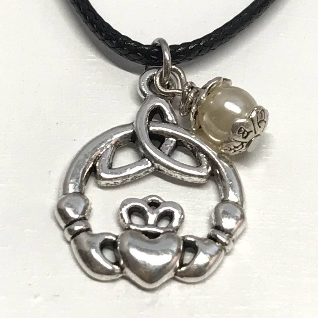 Claddagh Triquetra Charmed Trinity Knot Faux Pearl